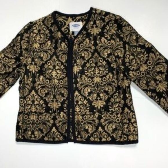 Old Navy Blazer Party Evening Black Gold Damask Unlined Open Front Size Medium - Picture 4 of 8